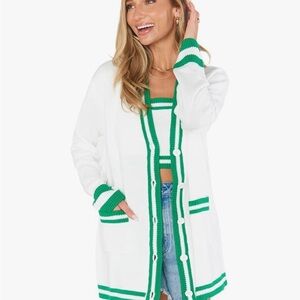 Show Me Your MuMu White and Green Varsity Cardigan (m)  and crop top (xl)